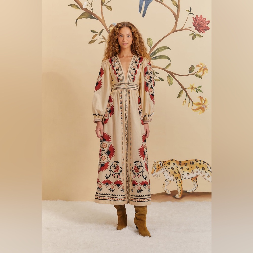 NWT Farm Rio Cream Cashew Mandala Maxi Dress - Picture 3 of 16